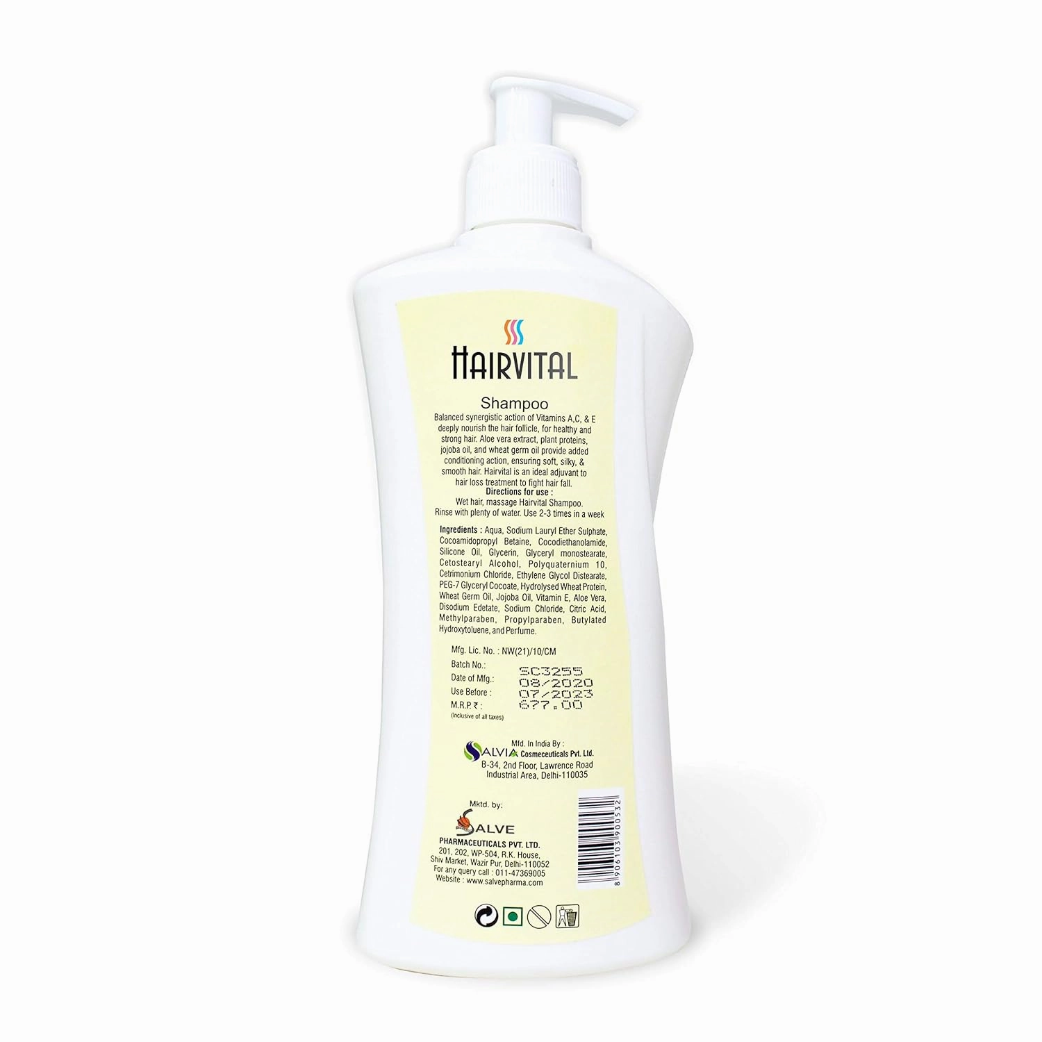 Hairvital Triple Action Shampoo with Goodness of Aloe Vera Jojoba Oil and Vitamin-E (100 ml x Pack of 1) (500ml (Pack of 1))