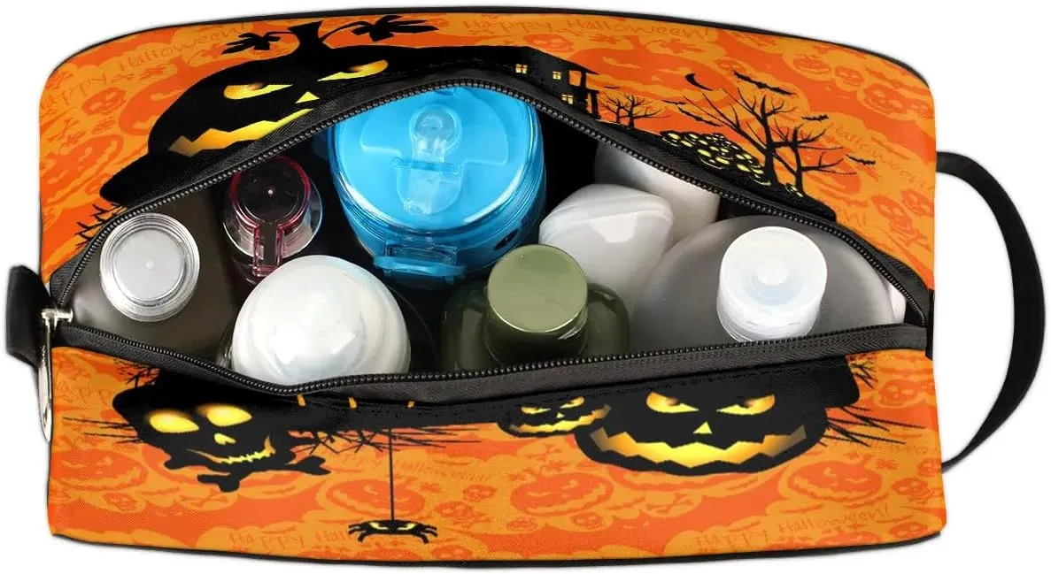 Halloween Theme Travel Toiletry Bag for Women Men Small Cosmetic Makeup Organizer Water Resistant Shaving Bag Portable Make Up Bag Storage Bags with Handle