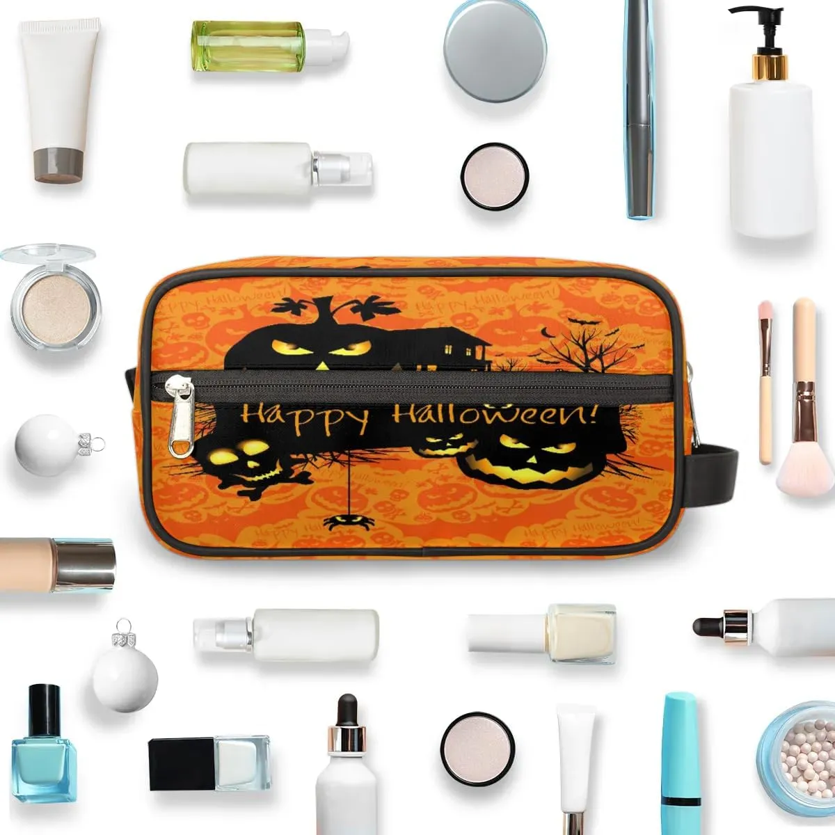 Halloween Theme Travel Toiletry Bag for Women Men Small Cosmetic Makeup Organizer Water Resistant Shaving Bag Portable Make Up Bag Storage Bags with Handle