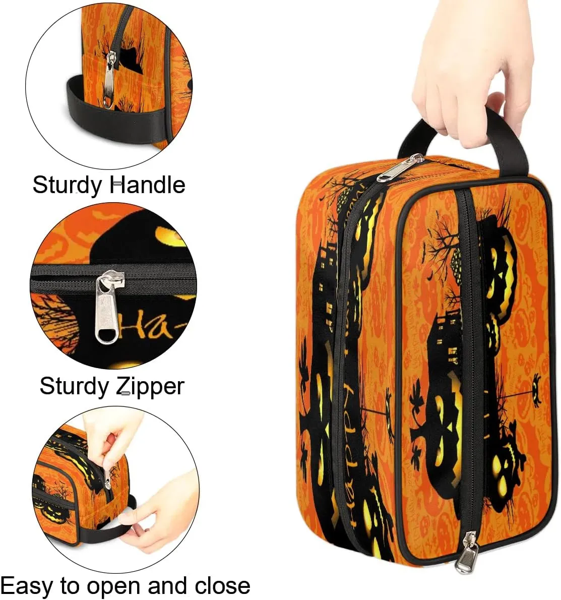 Halloween Theme Travel Toiletry Bag for Women Men Small Cosmetic Makeup Organizer Water Resistant Shaving Bag Portable Make Up Bag Storage Bags with Handle