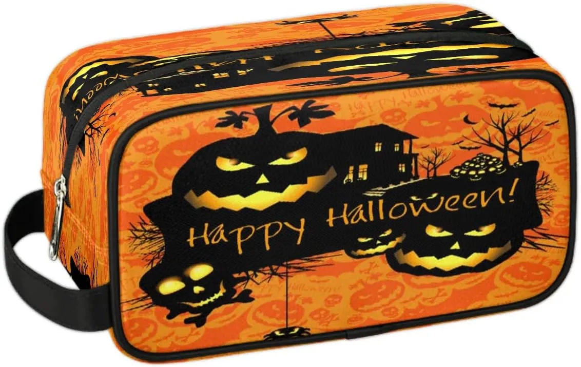 Halloween Theme Travel Toiletry Bag for Women Men Small Cosmetic Makeup Organizer Water Resistant Shaving Bag Portable Make Up Bag Storage Bags with Handle