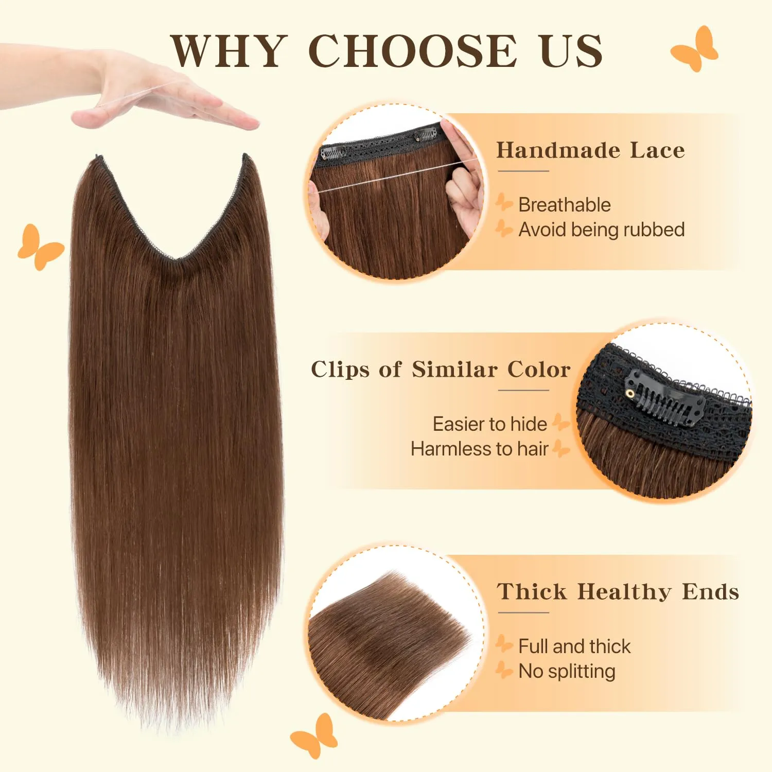 Halo Hair Extensions Straight, 100% Real Human Hair,No Tangle & Smooth,Invisible Wire Extensions for Women,55g,12 Inch, #04 Medium Brown