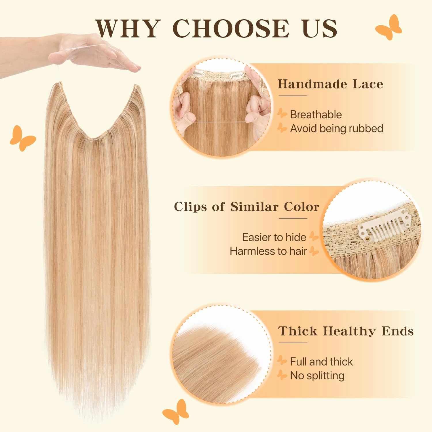 Halo Hair Extensions Straight, 100% Real Human Hair, Invisible Wire Extensions for Women,50g,12 Inch,#12P613 Golden Brown Mixed Bleach Blonde