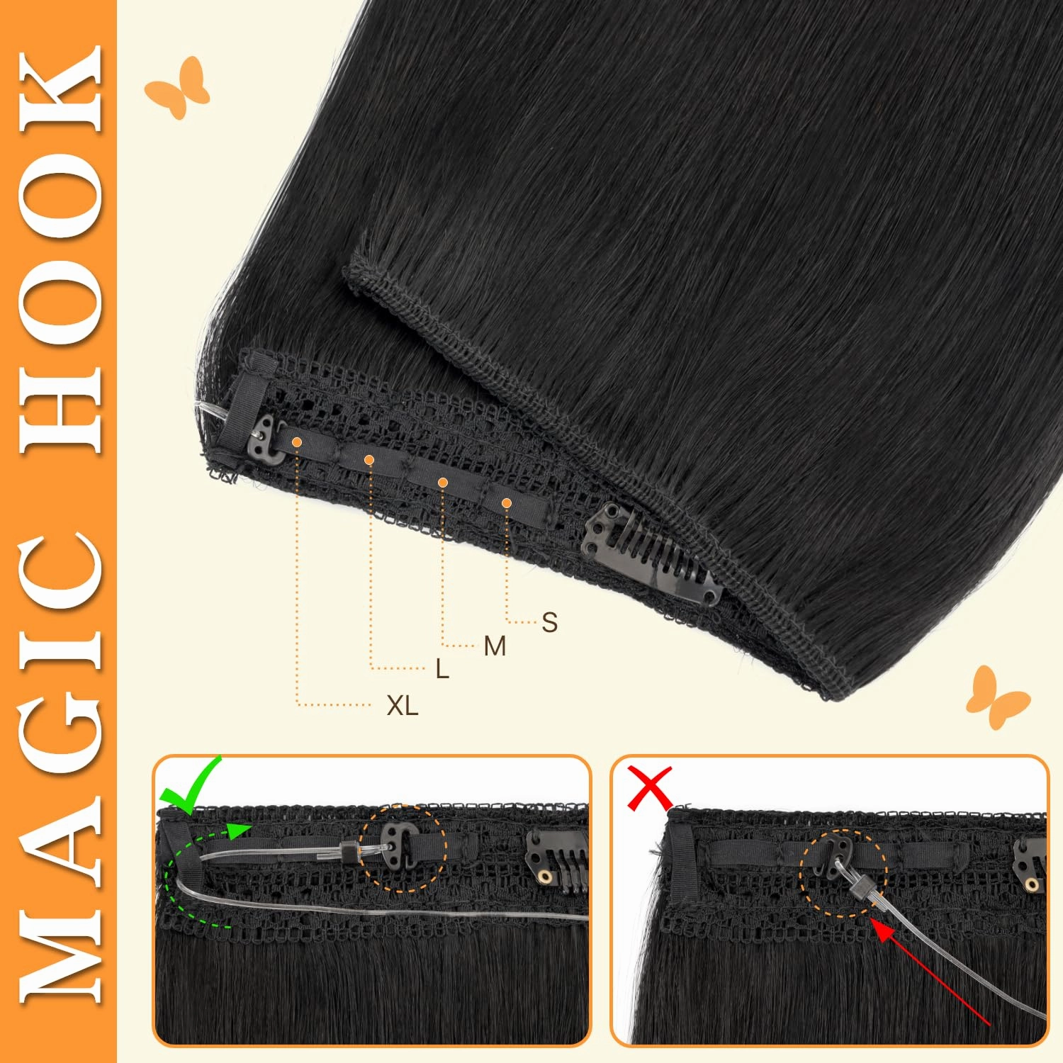 Halo Hair Extensions Straight, 100% Real Human Hair, Invisible Wire Extensions for Women,65g,16 Inch,#01 Jet Black