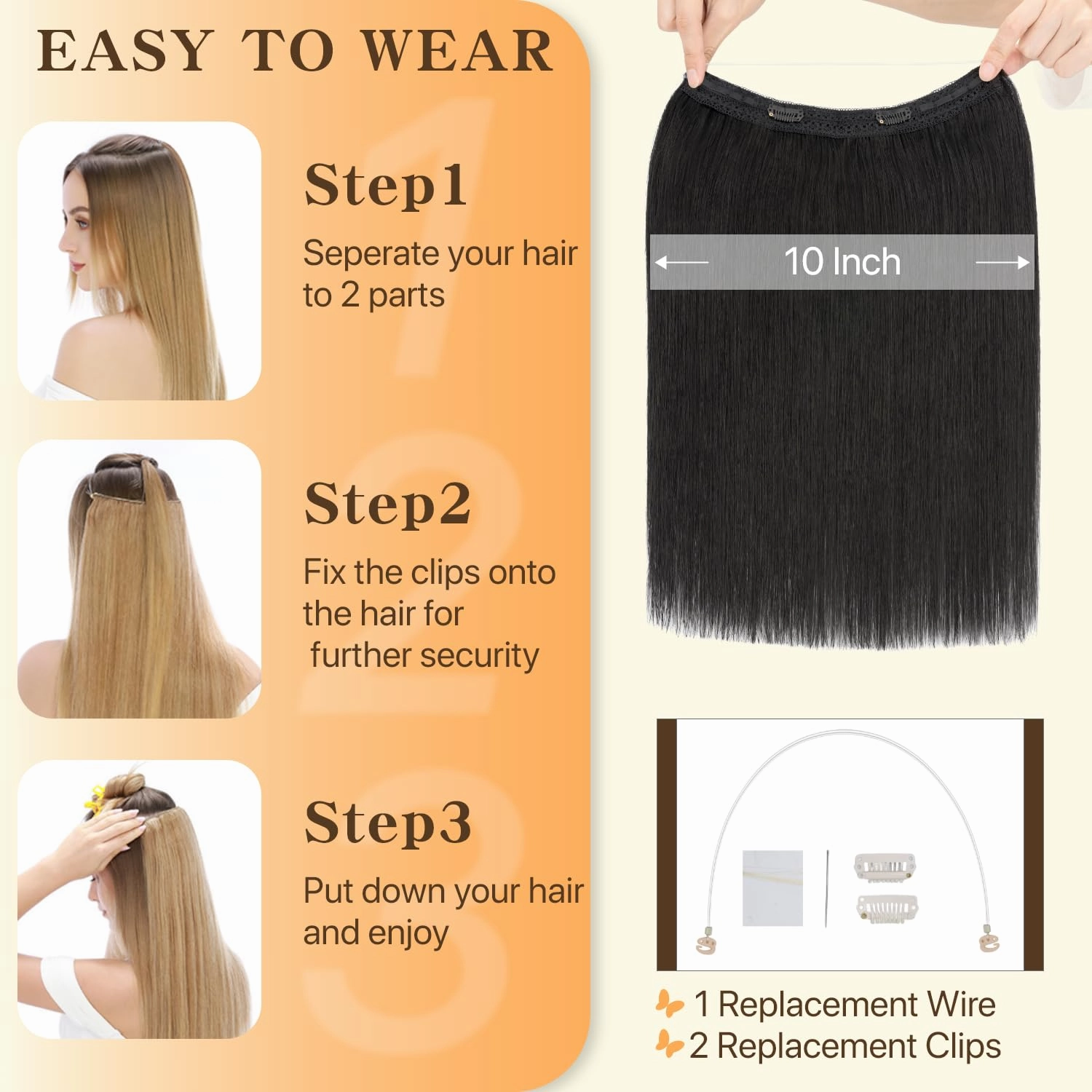 Halo Hair Extensions Straight, 100% Real Human Hair, Invisible Wire Extensions for Women,65g,16 Inch,#01 Jet Black