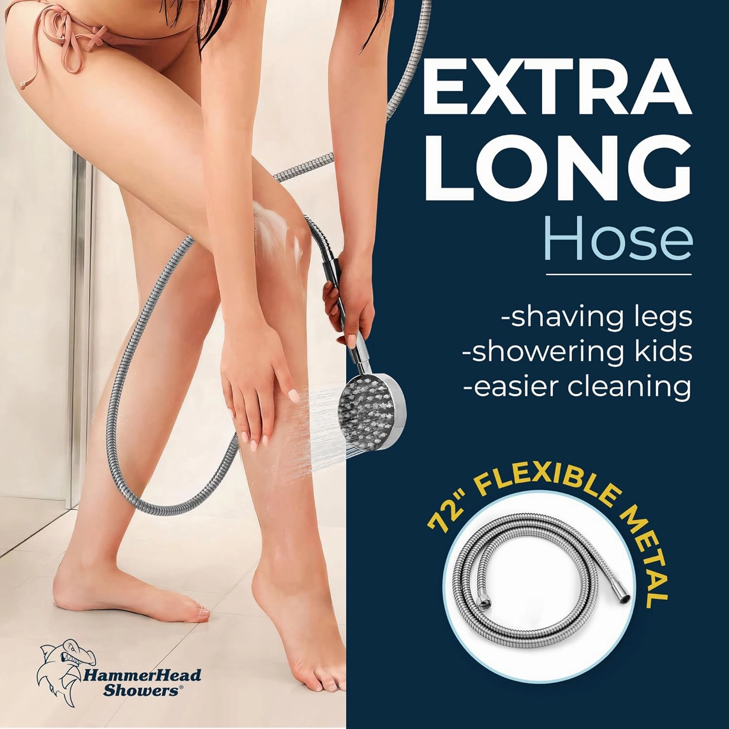 HammerHead Showers® ALL METAL Handheld Shower Head with Hose and Brass Holder - CHROME - 2.5 GPM High Pressure Shower Heads with Adjustable Shower Wand Bracket - 6ft Flexible Extension