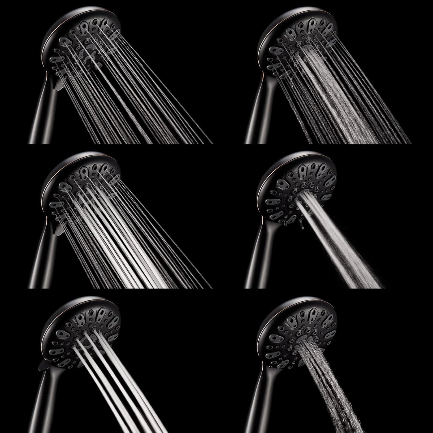 Handheld Shower Head, 6 Spray Setting High Pressure Shower Head with Brass Swivel Ball Bracket and Extra Long Stainless Steel Hose, Oil-Rubbed Bronze, 5"