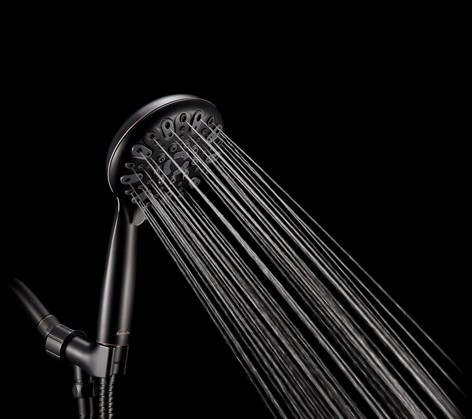 Handheld Shower Head, 6 Spray Setting High Pressure Shower Head with Brass Swivel Ball Bracket and Extra Long Stainless Steel Hose, Oil-Rubbed Bronze, 5"