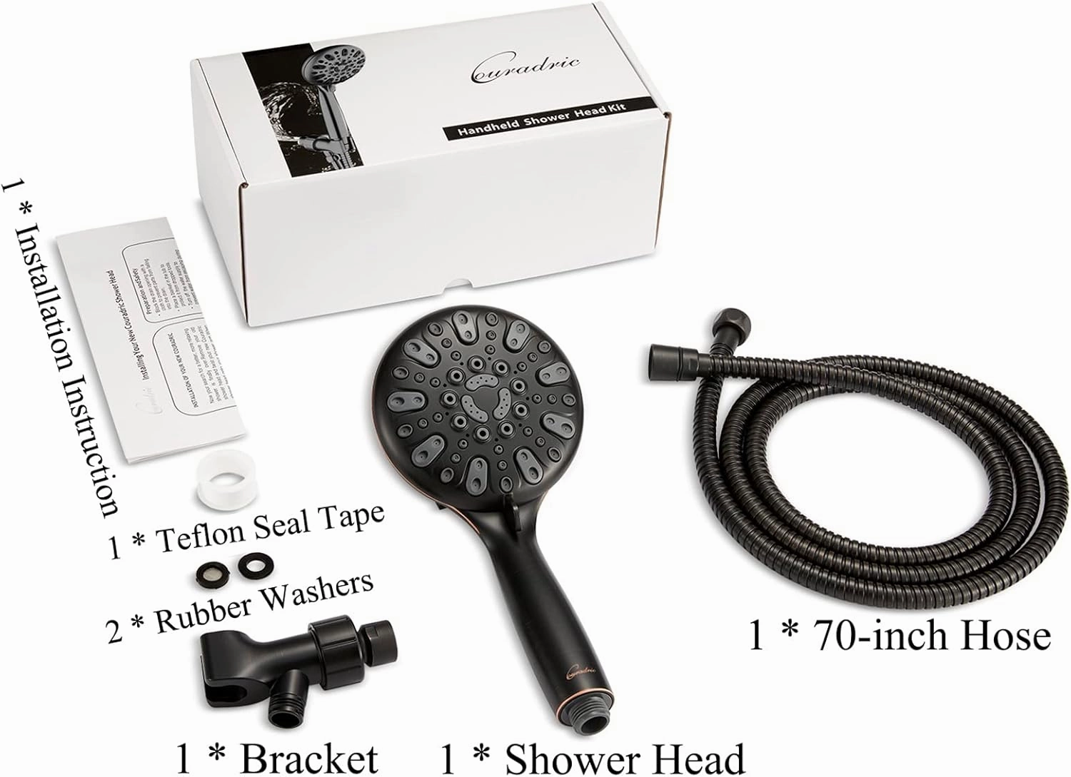 Handheld Shower Head, 6 Spray Setting High Pressure Shower Head with Brass Swivel Ball Bracket and Extra Long Stainless Steel Hose, Oil-Rubbed Bronze, 5"