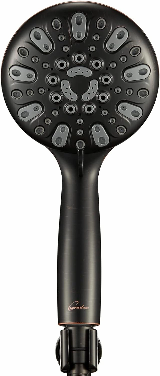 Handheld Shower Head, 6 Spray Setting High Pressure Shower Head with Brass Swivel Ball Bracket and Extra Long Stainless Steel Hose, Oil-Rubbed Bronze, 5"