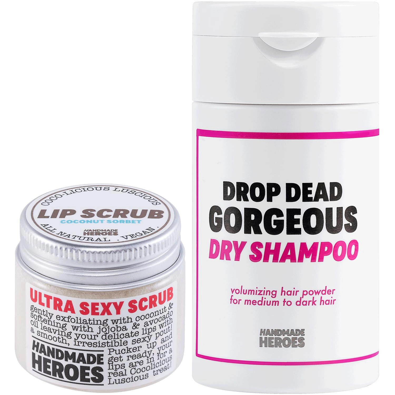 Handmade Heroes Lip Scrub and Volumizing Hair Powder Dry Shampoo Bundle