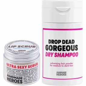 Handmade Heroes Lip Scrub and Volumizing Hair Powder Dry Shampoo Bundle