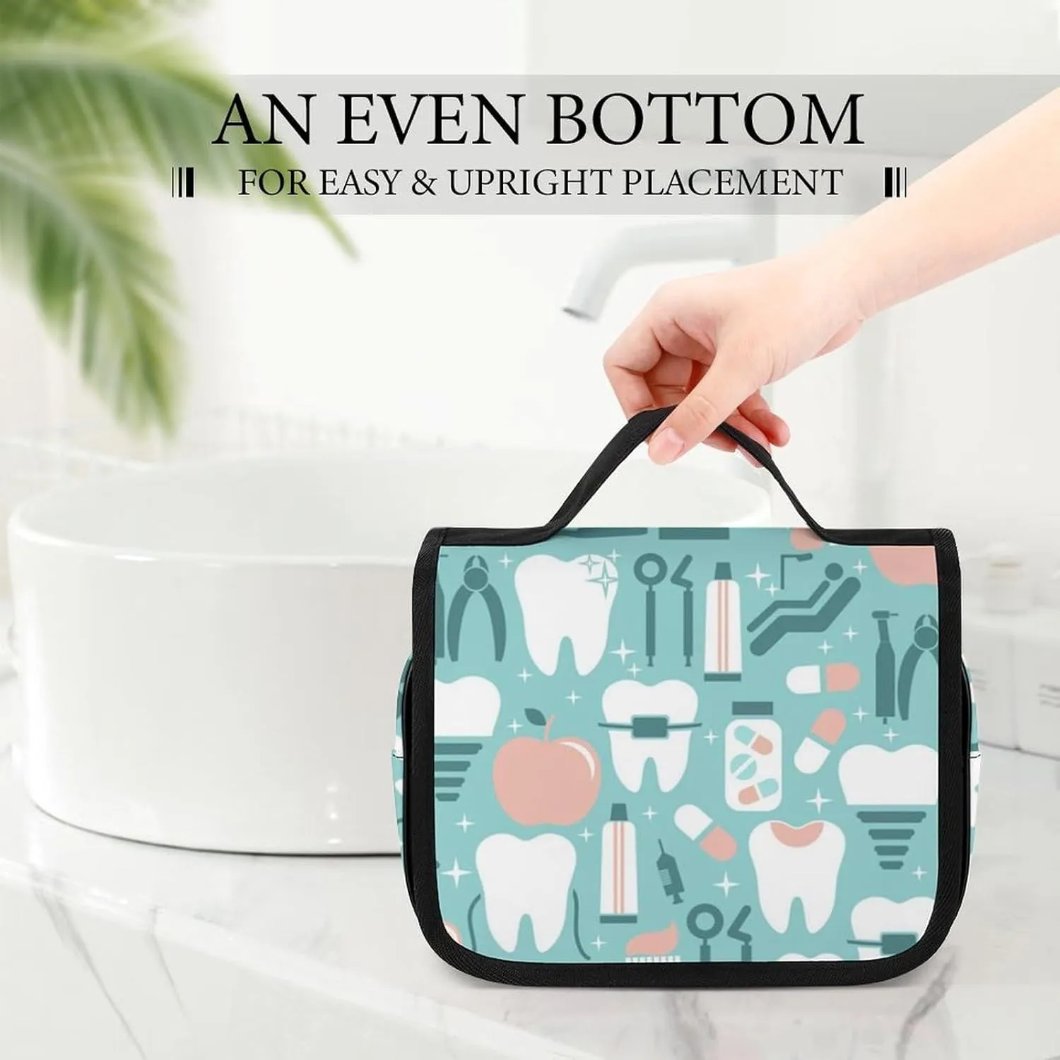 Hanging Travel Toiletry Bag Cosmetic Make Up Organizer Compatible with Teeth Dental Seamless Pattern for Women and Girls Waterproof