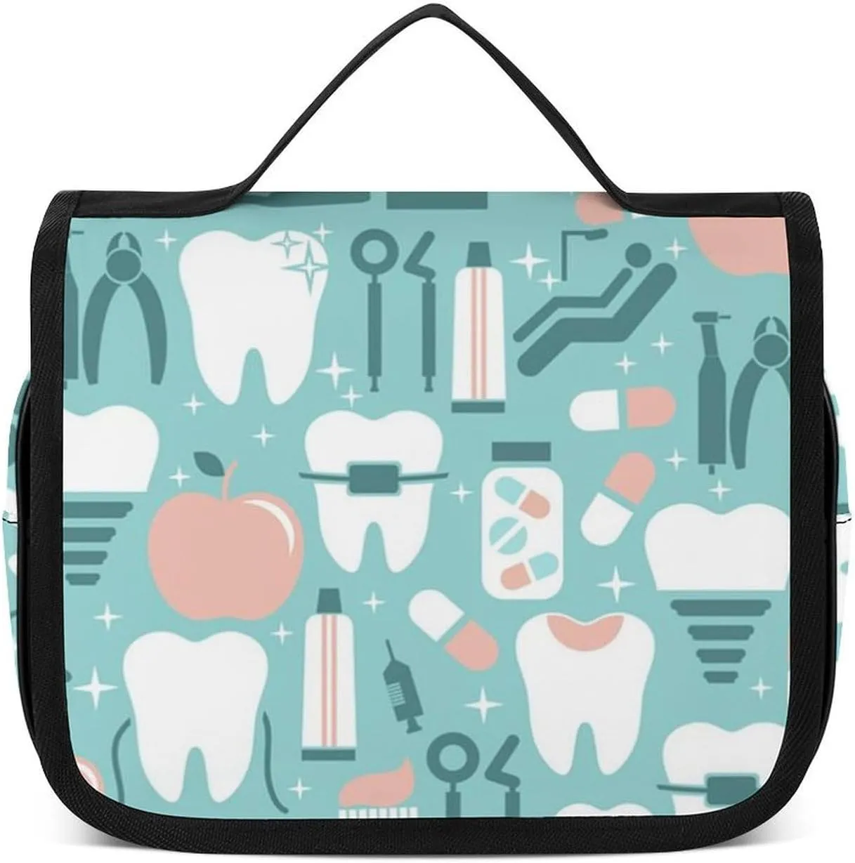 Hanging Travel Toiletry Bag Cosmetic Make Up Organizer Compatible with Teeth Dental Seamless Pattern for Women and Girls Waterproof