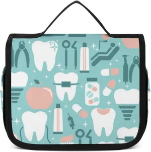 Hanging Travel Toiletry Bag Cosmetic Make Up Organizer Compatible with Teeth Dental Seamless Pattern for Women and Girls Waterproof