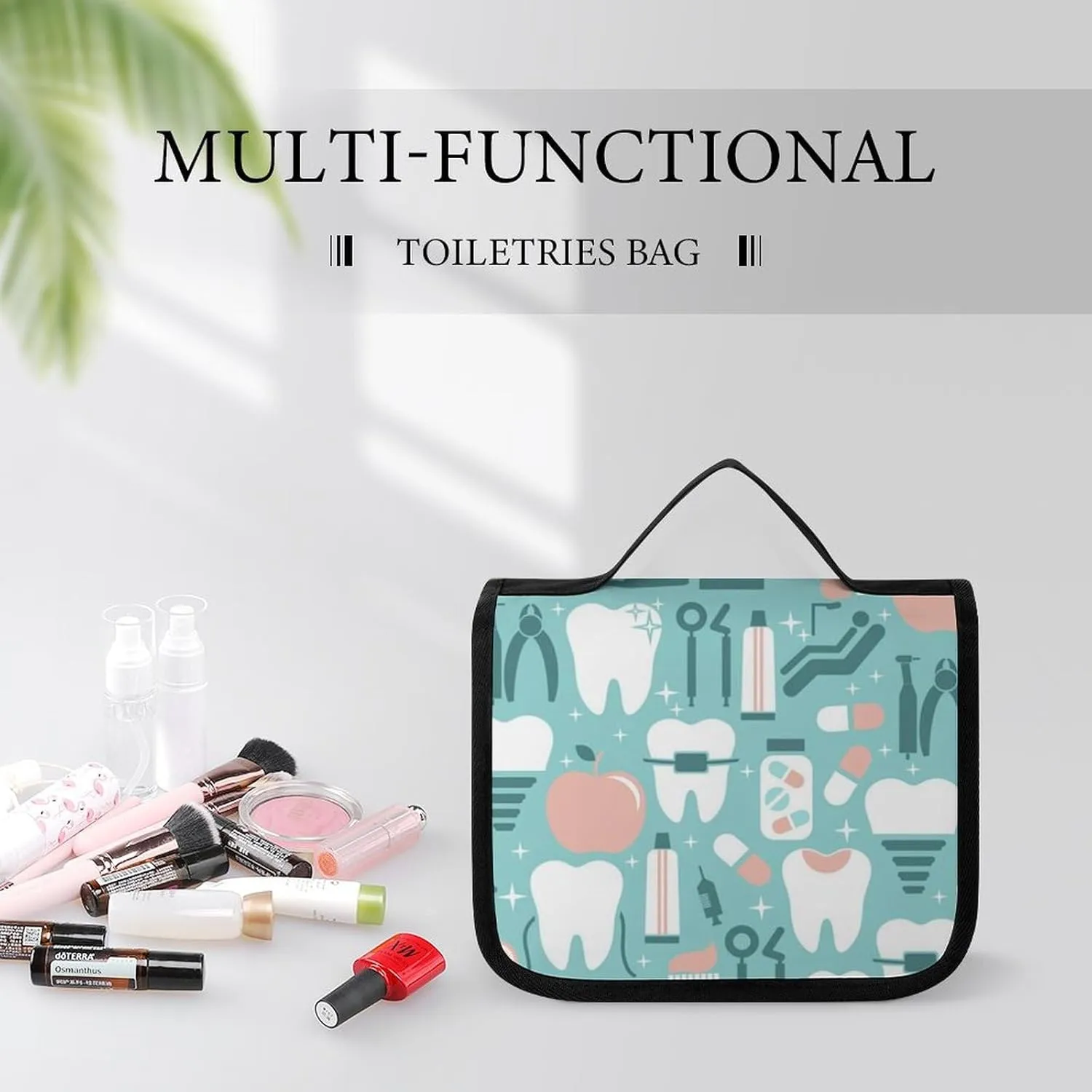 Hanging Travel Toiletry Bag Cosmetic Make Up Organizer Compatible with Teeth Dental Seamless Pattern for Women and Girls Waterproof