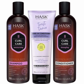 HASK Curl Care Bundle – Coconut & Argan Oil Shampoo   Conditioner Set with Twist Tamer Leave-In Conditioner