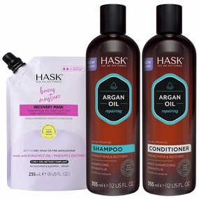 HASK Repair & Hydrate Hair Bundle – Argan Oil Shampoo   Conditioner Set with Bonus Moisture Recovery Mask (Kukui Nut & Pineapple)
