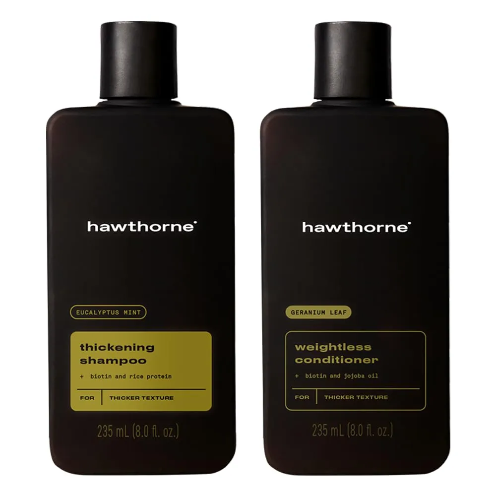Hawthorne Men's Thickening Shampoo and Conditioner Hair Set. Includes Thickening Shampoo and Weightless Conditioner. Sulfate Free, Paraben Free. 8 Fl Oz Each.