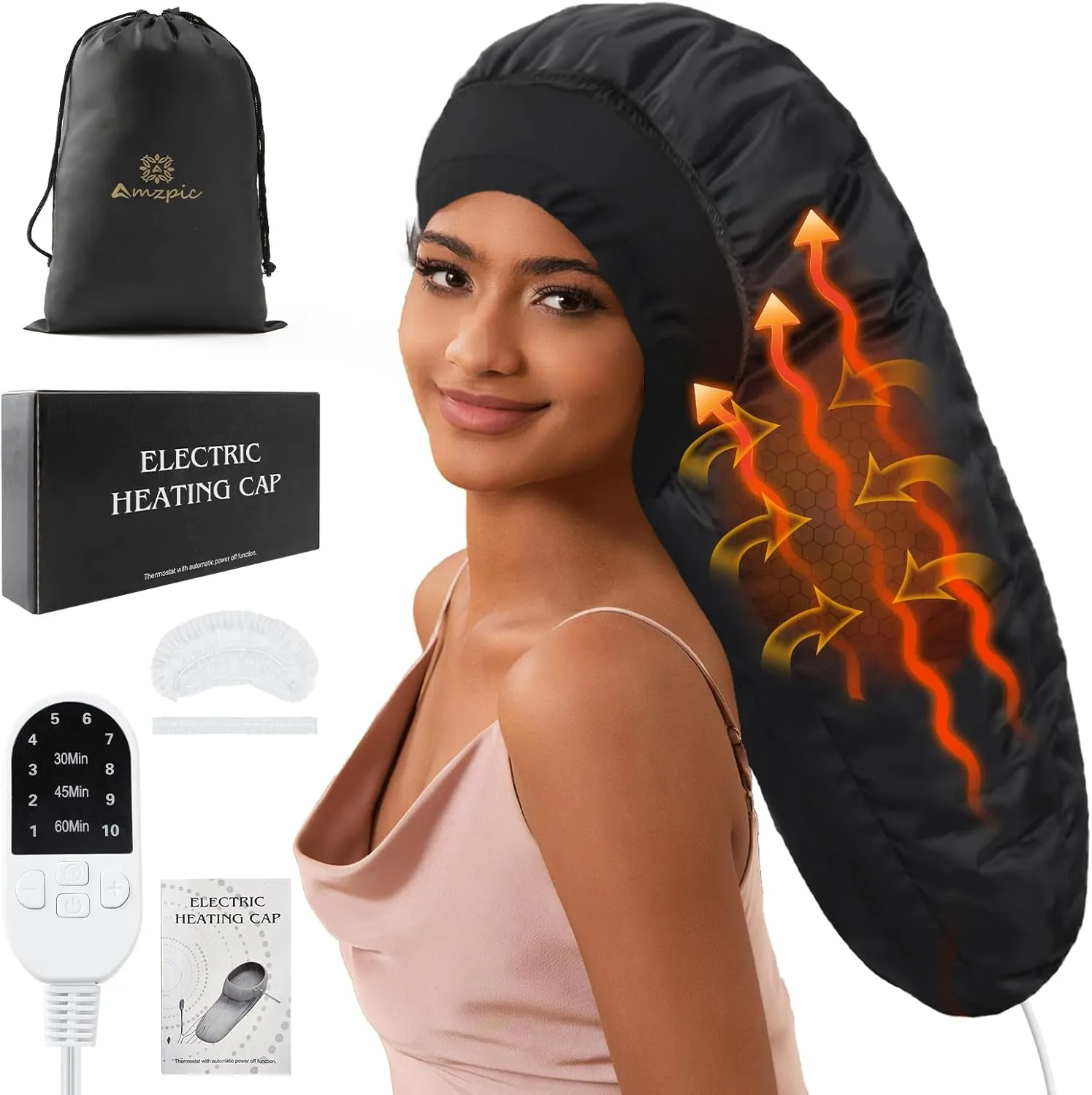 Heat Cap for Deep Conditioning, Hair Steamer for Natural Hair Home Use w/10-level Heats Up Quickly, Thermal Steam Cap for Home Hair Treatment