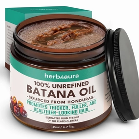 Herb & Aura Premium Unrefined Batana Oil – 100% Pure & Natural, Hair Growth & Anti-Hair Loss, 4.9 fl oz, Dr. Sebi Inspired, Raw Hair Mask from Honduras, Deep Conditioner & Scalp Care for Men & Women