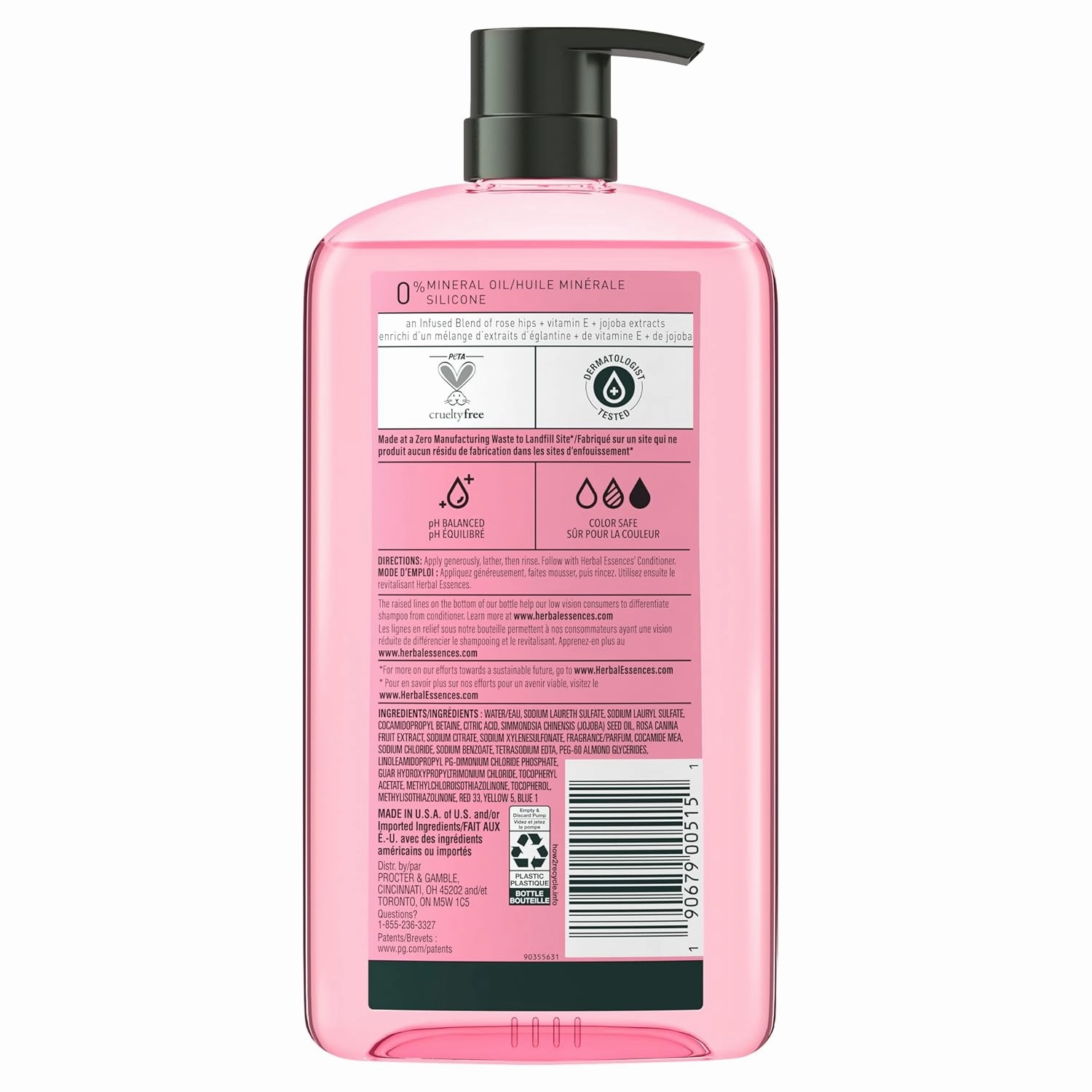 Herbal Essences Rose Hips Shampoo - Smooth, Shiny Hair with Vitamin E & Jojoba, Safe for Color Treated Hair, Floral Scent, Cruelty-Free, Dermatologist-Tested, 29.2 Fl Oz (Pack of 2)