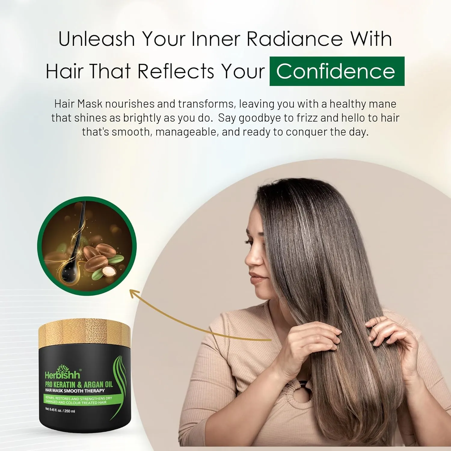 Herbishh Argan Hair Mask-Deep Conditioning & Hydration For Healthier Looking Hair for very Dry, Weak, Stressed Out Hair, No Sulphates, No Parabens