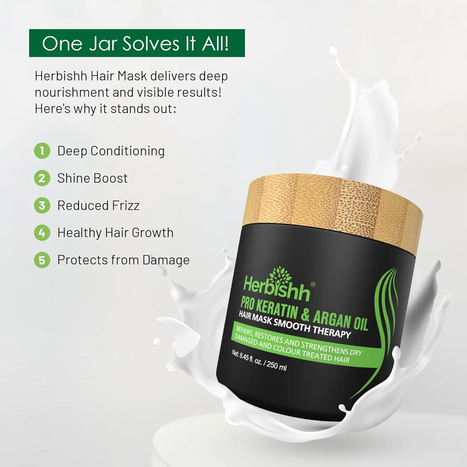 Herbishh Argan Hair Mask-Deep Conditioning & Hydration For Healthier Looking Hair for very Dry, Weak, Stressed Out Hair, No Sulphates, No Parabens