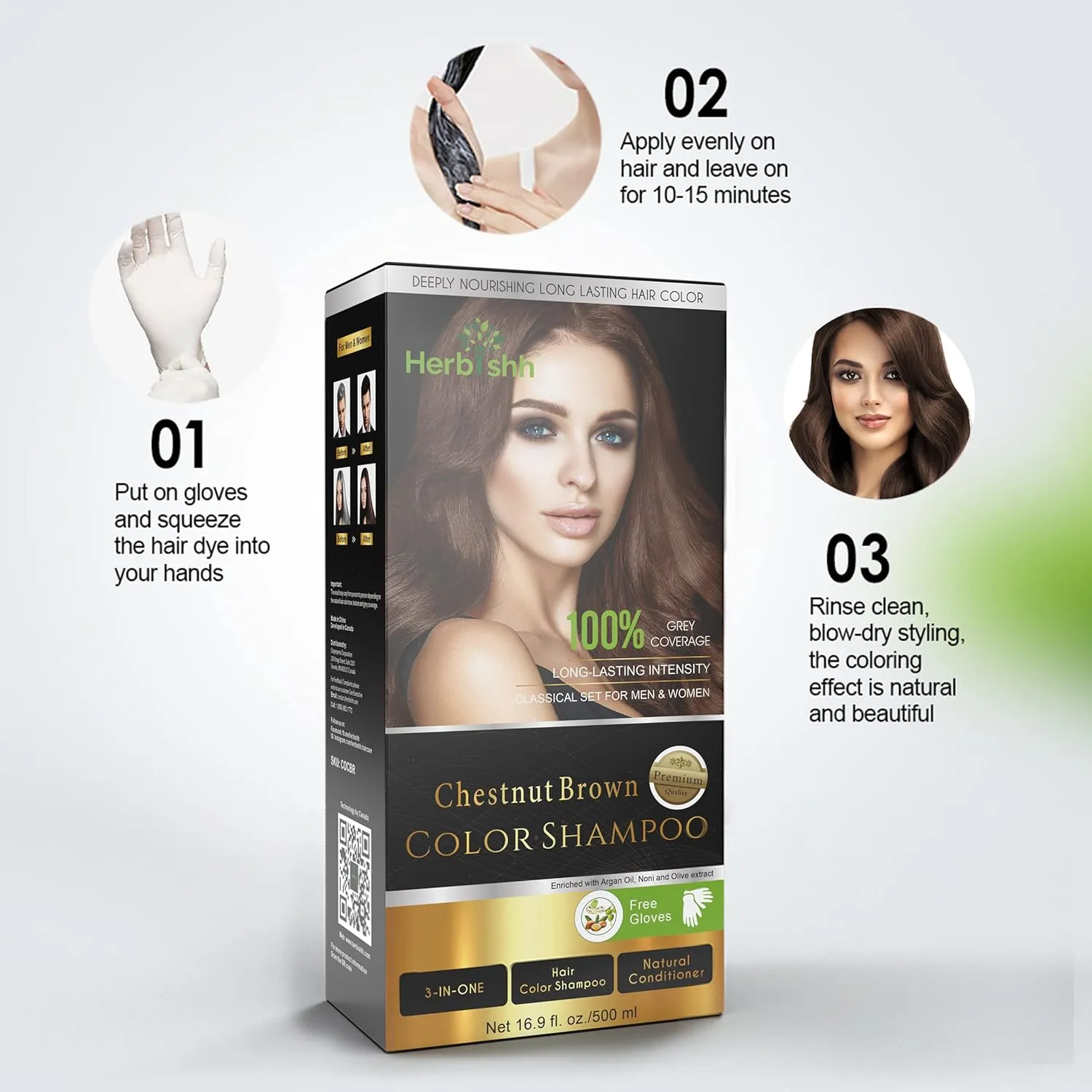Herbishh Hair Color Shampoo for Gray Hair – Natural Hair Dye Shampoo – Colors Hair in Minutes – Lasts Up To 3-4 Weeks – 500 Ml – 3-In-1 Hair Color – Ammonia-Free | Herbishh (Chestnut Brown)
