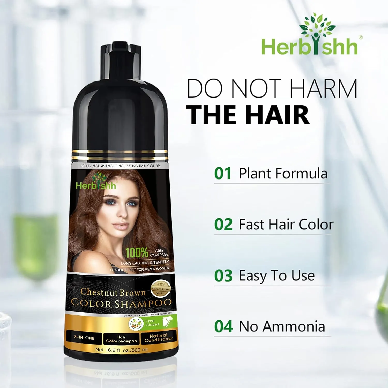 Herbishh Hair Color Shampoo for Gray Hair – Natural Hair Dye Shampoo – Colors Hair in Minutes – Lasts Up To 3-4 Weeks – 500 Ml – 3-In-1 Hair Color – Ammonia-Free | Herbishh (Chestnut Brown)