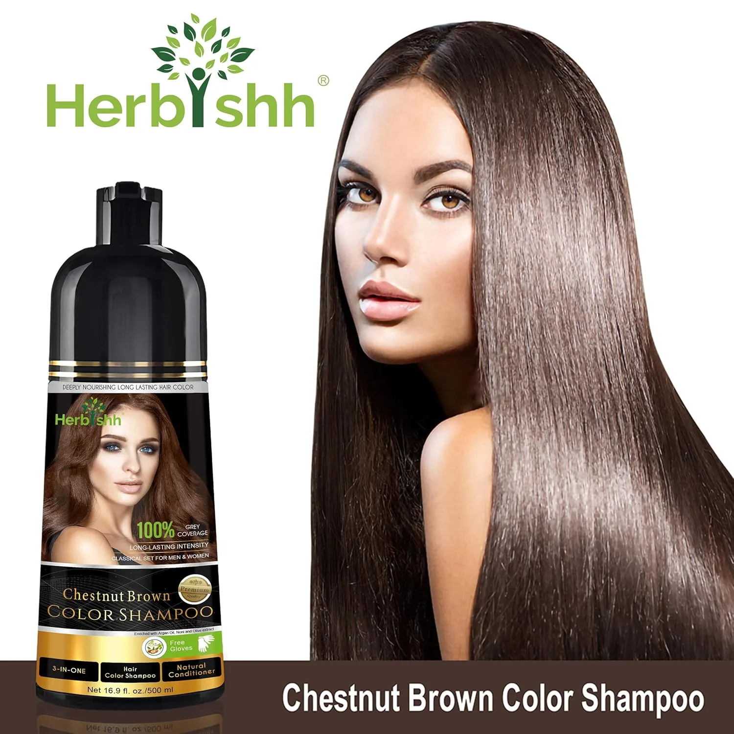 Herbishh Hair Color Shampoo for Gray Hair – Natural Hair Dye Shampoo – Colors Hair in Minutes – Lasts Up To 3-4 Weeks – 500 Ml – 3-In-1 Hair Color – Ammonia-Free | Herbishh (Chestnut Brown)