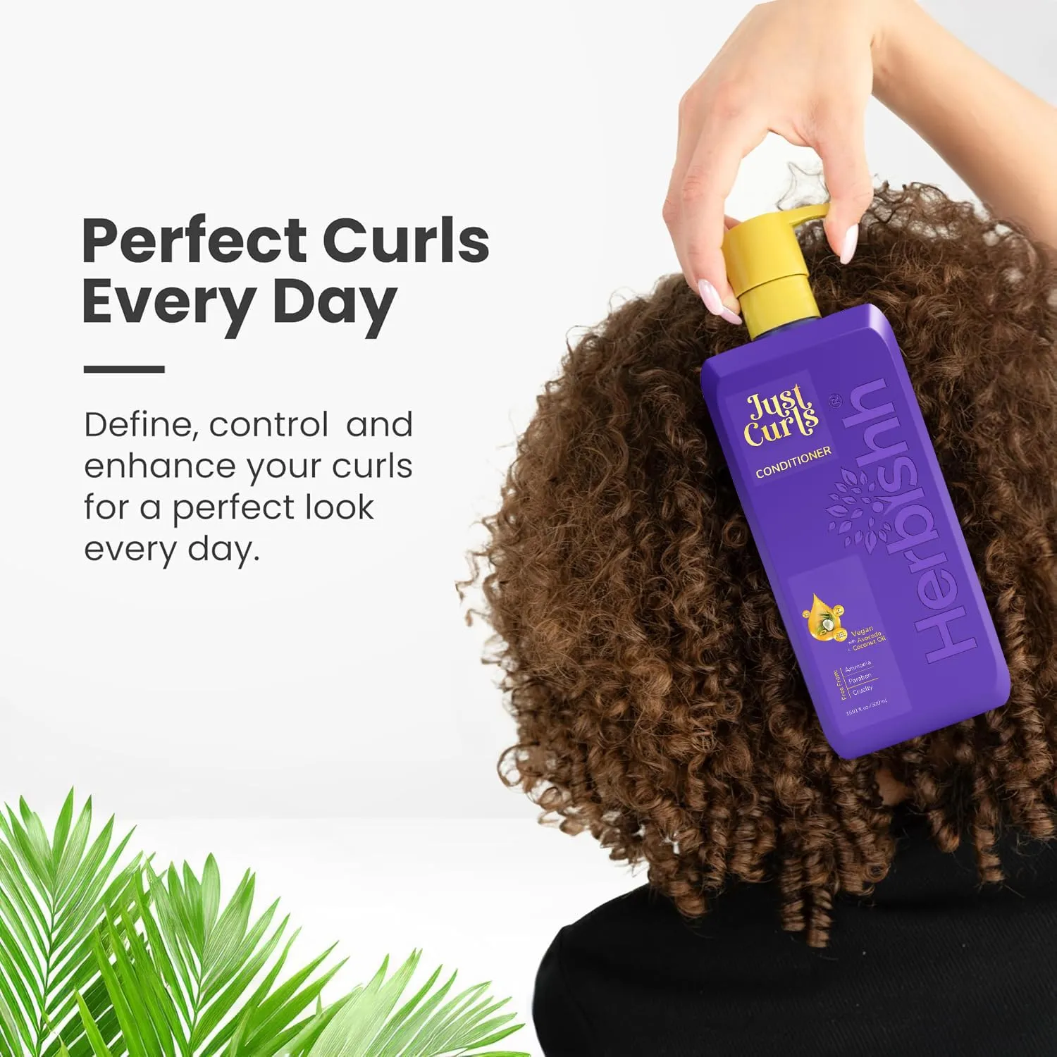 Herbishh Just Curls Coconut & Avocado Oil Infused Shampoo and Conditioner Set, Sulfate-free Vegan Kit for Curly, Nourished, Smooth Hair