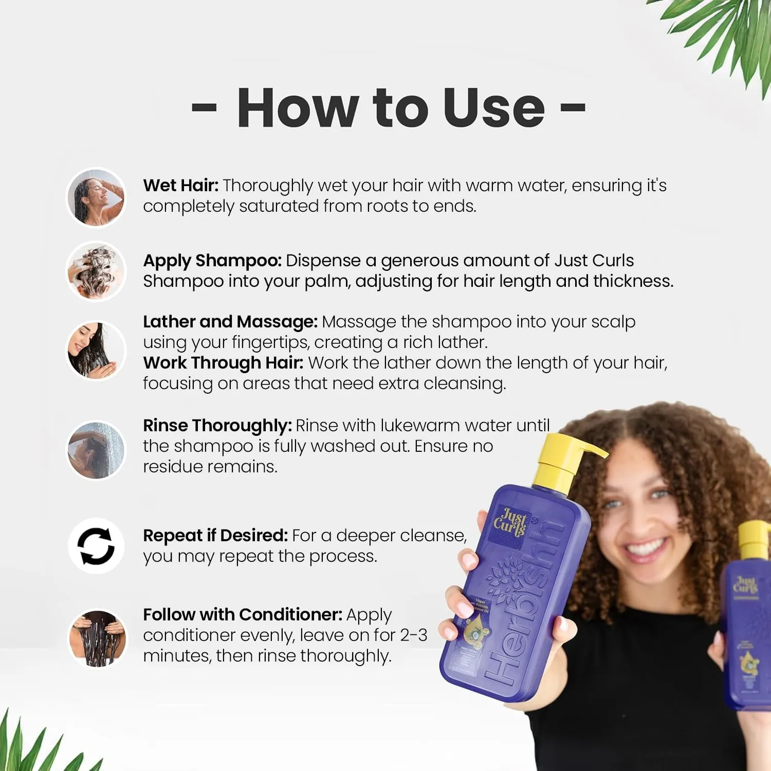 Herbishh Just Curls Coconut & Avocado Oil Infused Shampoo and Conditioner Set, Sulfate-free Vegan Kit for Curly, Nourished, Smooth Hair