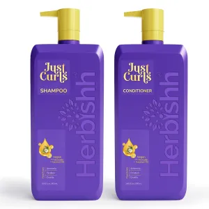 Herbishh Just Curls Coconut & Avocado Oil Infused Shampoo and Conditioner Set, Sulfate-free Vegan Kit for Curly, Nourished, Smooth Hair