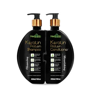 Herbishh Keratin Shampoo and Conditioner Set - Hydrating Shampoo & Nourishing Conditioner for Dry Damaged Hair - Sulfate Free - Plant Based - Set of 2