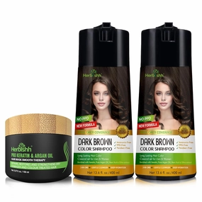 Herbishh C2 Combo (Color   Condition) with Hair Color Shampoo Dark Brown Pack of 2 (400ml)   Hair Mask 150gm - Hair Dye Shampoo for Grey Hair | Gift Set for Parents, Men and Women |