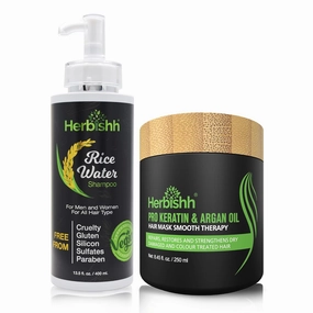 Herbishh Care Combo Rice Water Hair Growth Shampoo for all Hair Type with Keratin and Pro Argan Hair Mask 250gm | Silicone Free | Paraben Free |