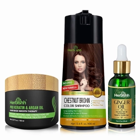 Herbishh Chestnut Brown PPD Free Color Shampoo Ginger Extract Hair Oil Argan Oil Hair Mask