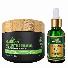Herbishh H2 Combo (Condition   Hair Treatment) Pro Keratin Hair Mask 150 gm and Argan Oil for Hair 30ml for Men & Women | Combo for Dry, Weak & Frizz Hair