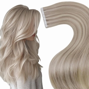 Hetto Blonde Tape in Hair Extensions Human Hair Tape in Extensions 12 Inch 40g Tapes in Hair Extension Real Human Hair Ash Blonde Highlight Bleach #18/613 20Pcs