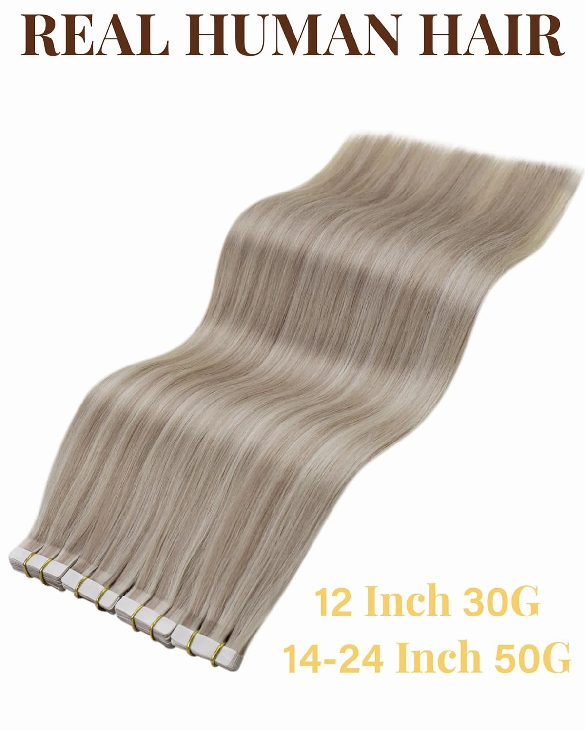 Hetto Blonde Tape in Hair Extensions Human Hair Tape in Extensions 12 Inch 40g Tapes in Hair Extension Real Human Hair Ash Blonde Highlight Bleach #18/613 20Pcs