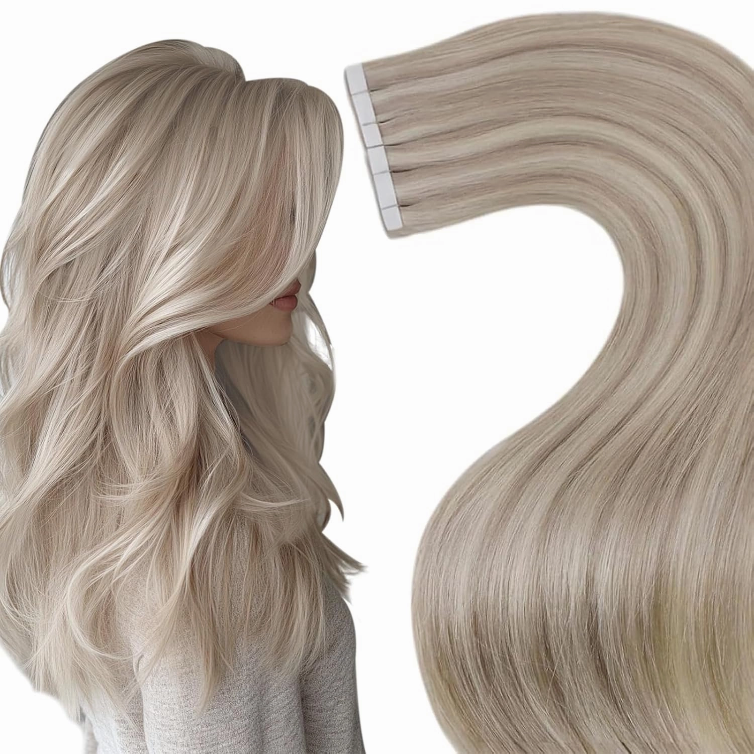 Hetto Blonde Tape in Hair Extensions Human Hair Tape in Extensions 12 Inch 40g Tapes in Hair Extension Real Human Hair Ash Blonde Highlight Bleach #18/613 20Pcs