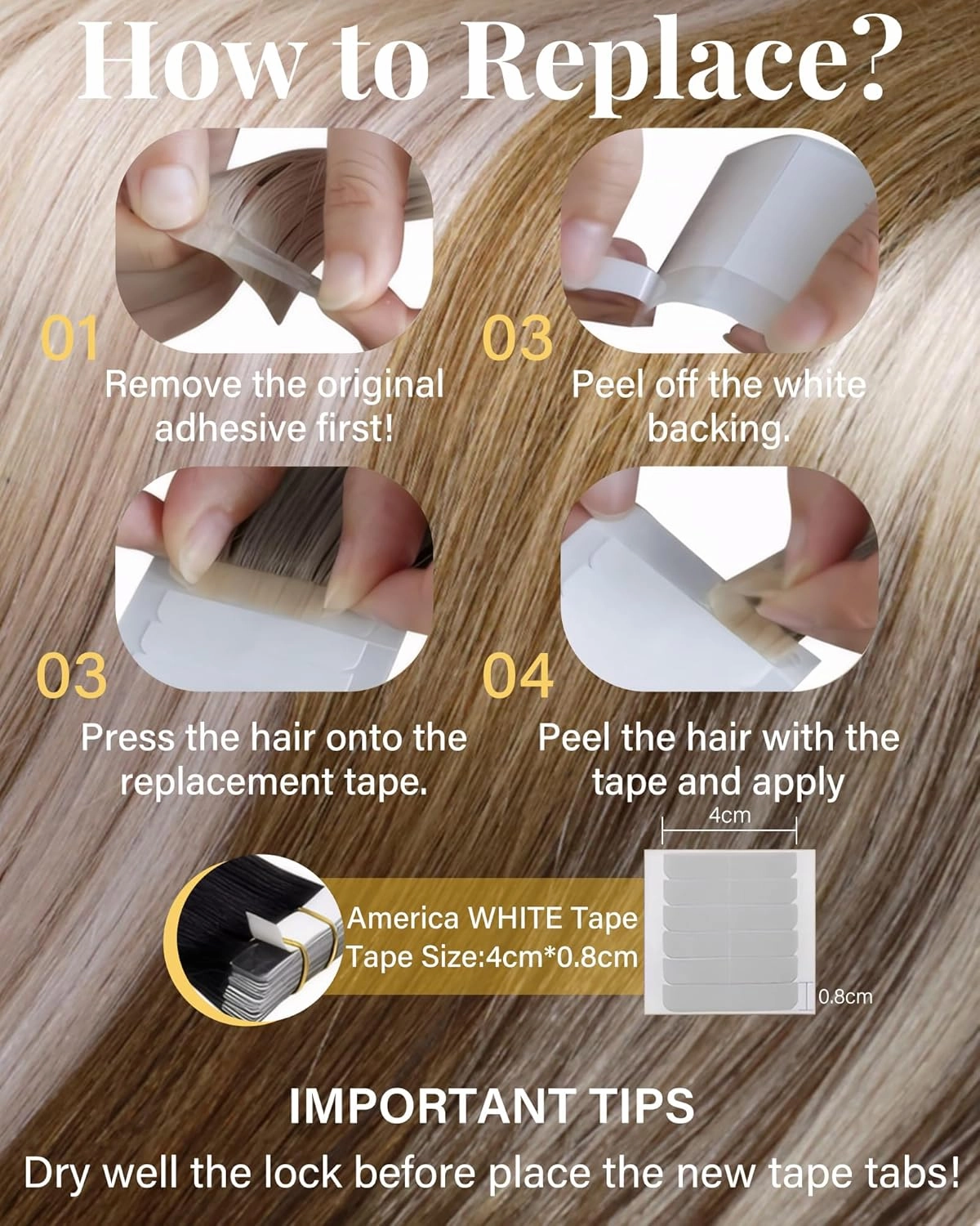 Hetto Tape in Hair Extensions Human Hair 40g 12 Inch 20pcs Tape in Extensions Invisible Highlight Tapes on Hair Extension #10/613 Golden Brown Highlight Bleach Blonde Skin Weft