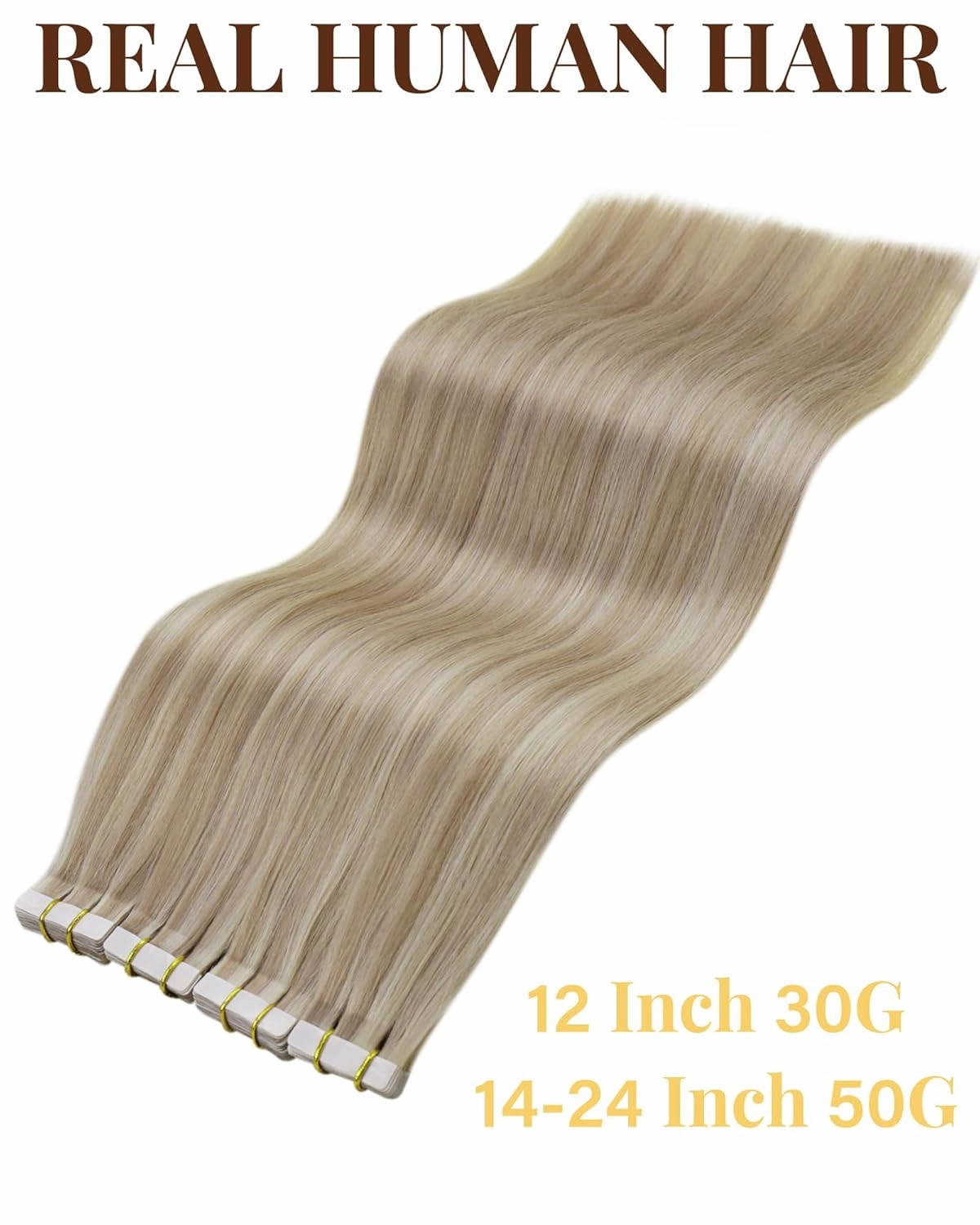 Hetto Tape in Hair Extensions Human Hair 40g 12 Inch 20pcs Tape in Extensions Invisible Highlight Tapes on Hair Extension #10/613 Golden Brown Highlight Bleach Blonde Skin Weft