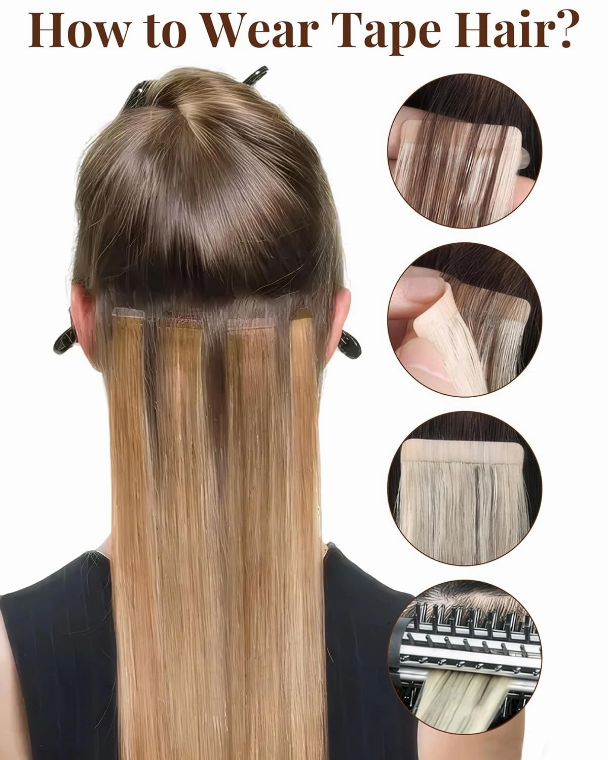 Hetto Tape in Hair Extensions Human Hair 40g 12 Inch 20pcs Tape in Extensions Invisible Highlight Tapes on Hair Extension #10/613 Golden Brown Highlight Bleach Blonde Skin Weft