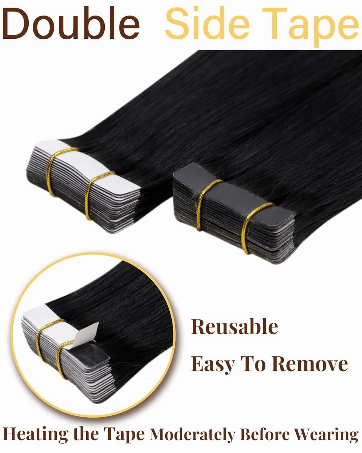 Hetto Tape in Hair Extensions Human Hair Black Tape in Extension Real human Hair Natural Extensions Tape ins Jet Black 12Inch 30g 20pcs