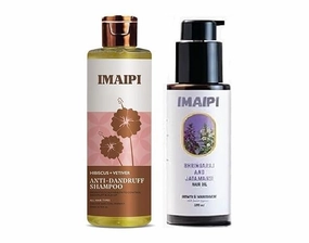 Hibiscus Vetiver Anti-Dandruff Shampoo 200ml and Bhringraj Jatamansi Hair Oil 100ml Set, Natural Hair Care Combo