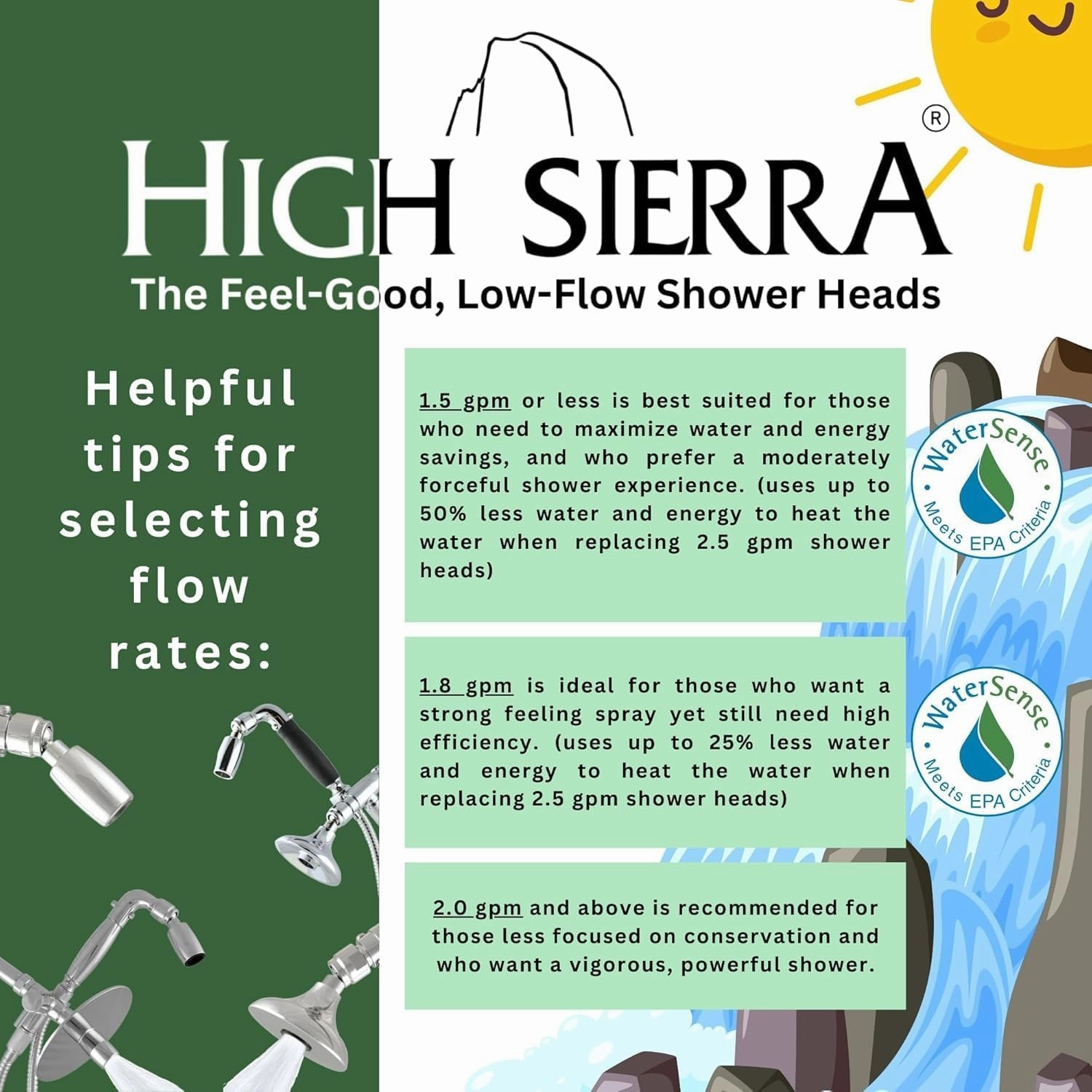 High Sierra Showerheads® - HALF DOME® Solid Metal 2.0 GPM Rain Shower, High Pressure Shower Head, Pattented Nozzle Never Clogs - Brushed Gold Finish