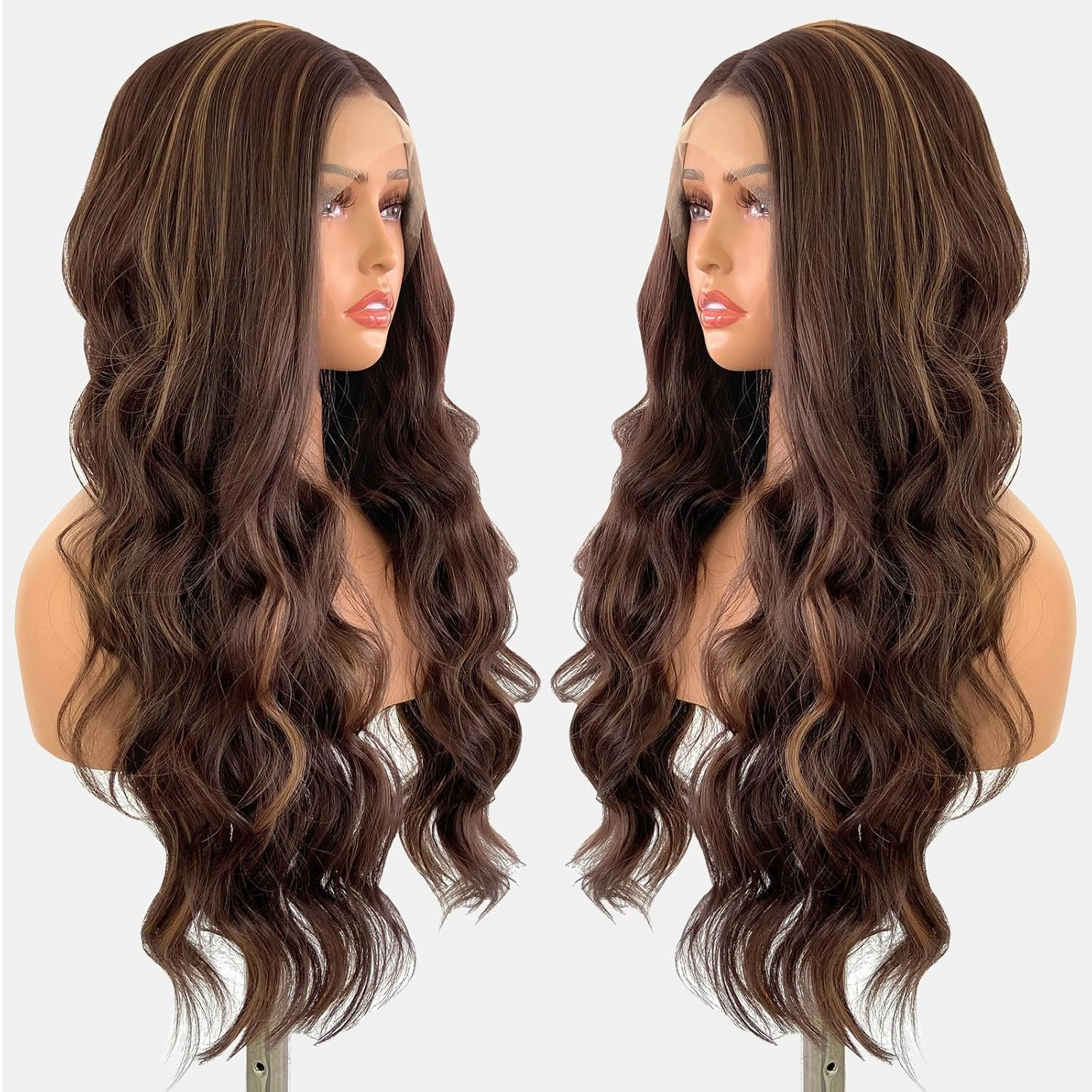 Highlight Synthetic Lace Front Wig Glueless 13x4 HD Lace Front Wig Pre Plucked Long Wavy Wigs for Black Women Ready to Wear Wigs Beginner Friendly 26inch