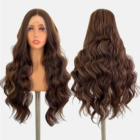Highlight Synthetic Lace Front Wig Glueless 13x4 HD Lace Front Wig Pre Plucked Long Wavy Wigs for Black Women Ready to Wear Wigs Beginner Friendly 26inch